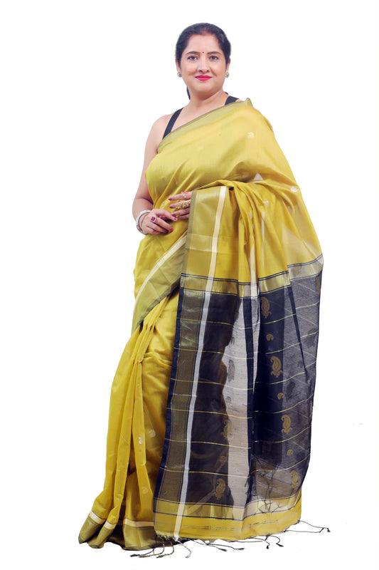 Yellow and Black Silk Saree for Women – Designer & Traditional Saree | Rangraga