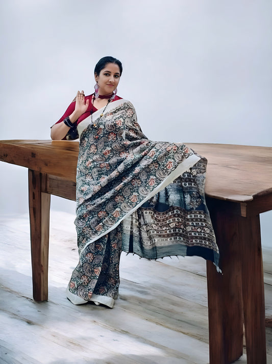 Handwoven Linen Saree