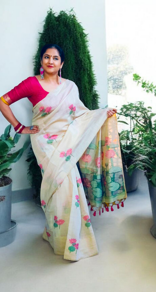 Munga Cotton Handloom Floral Saree