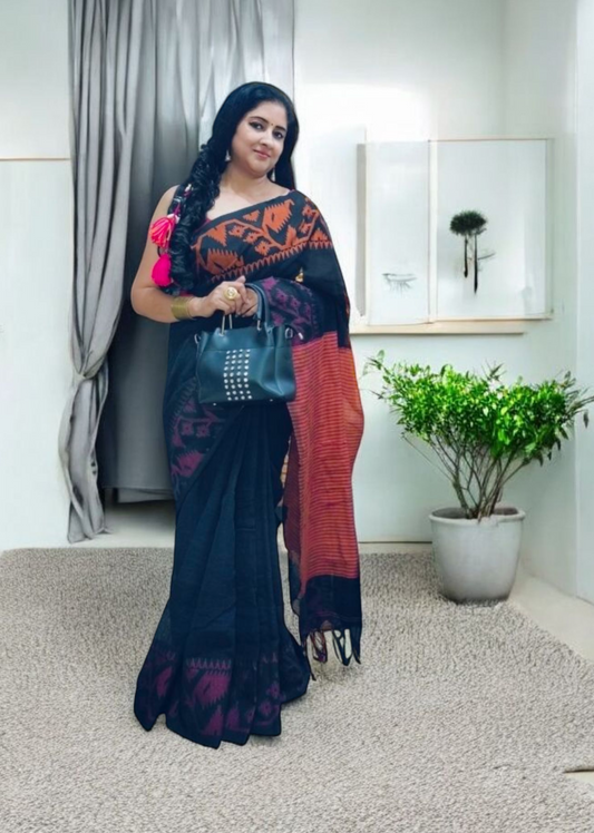 Red linen handloom saree