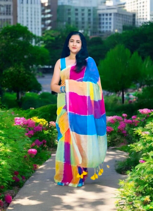 Multi Color Linen Handloom Saree