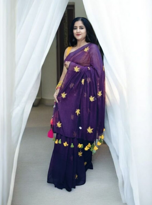 Purple Mul Mul Cotton Sareea