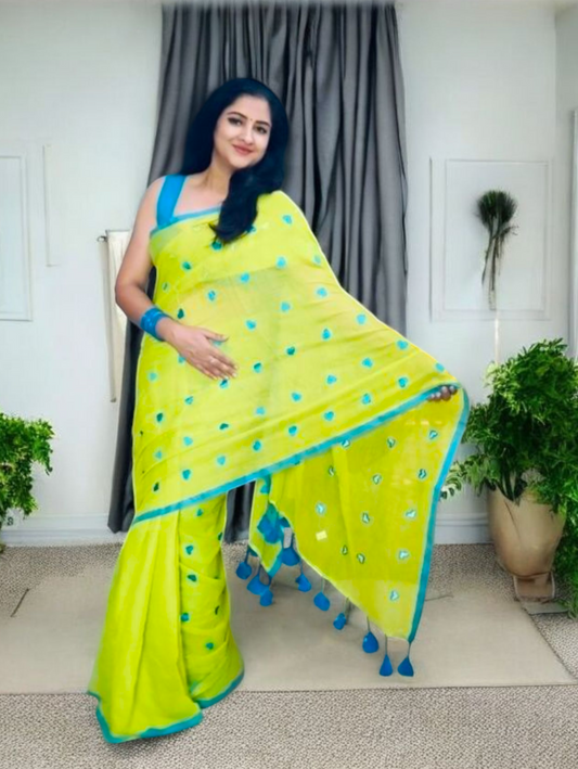 Yellow linen handloom saree