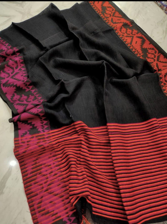 Red linen handloom saree