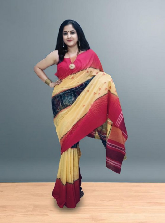 Black and yellow cotton saree