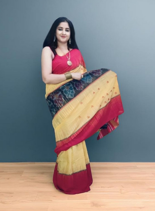 Black and yellow cotton saree