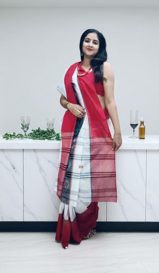 Black and white cotton saree