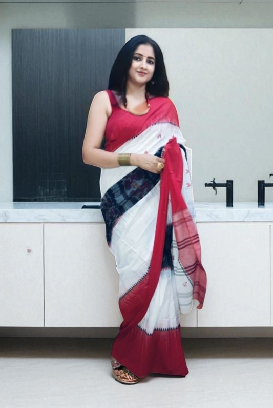 Black and white cotton saree