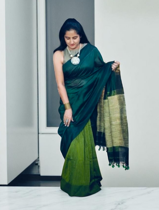 Green and Golden cotoon saree