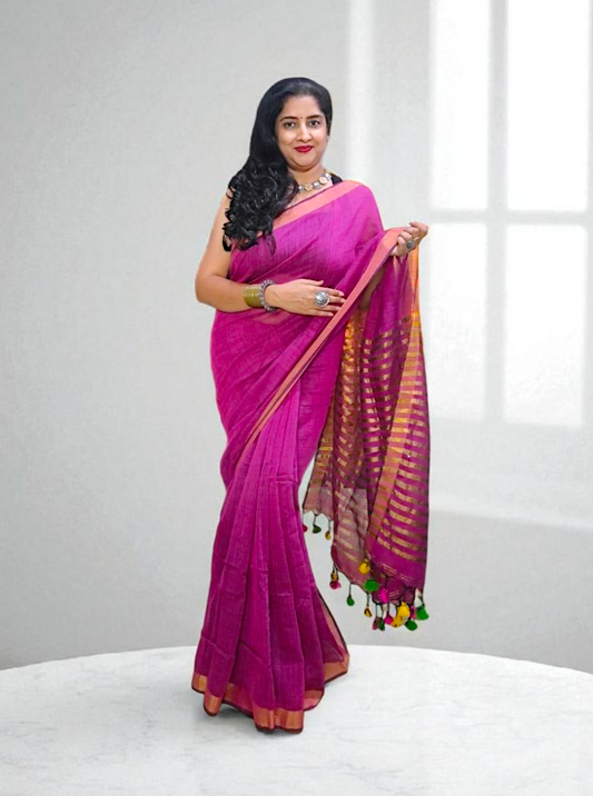 Magenta Linen Saree