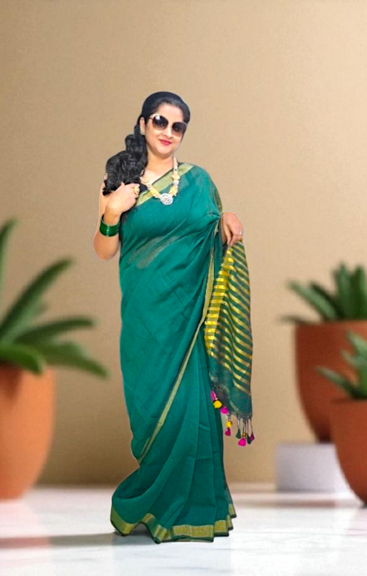 Green Linen Saree