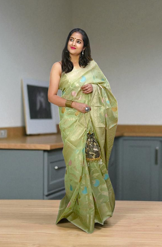 Light Green Kota Silk Saree