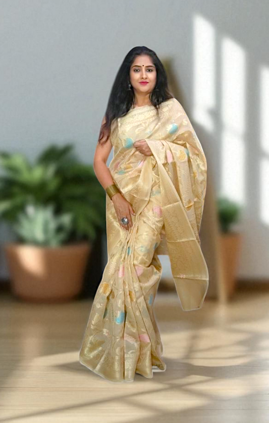 Cream Kota Silk Saree