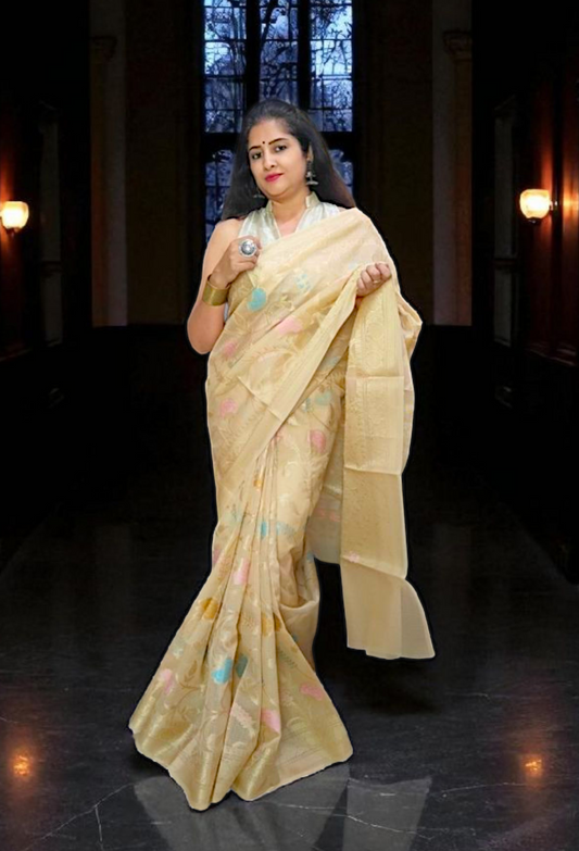 Cream Kota Silk Saree