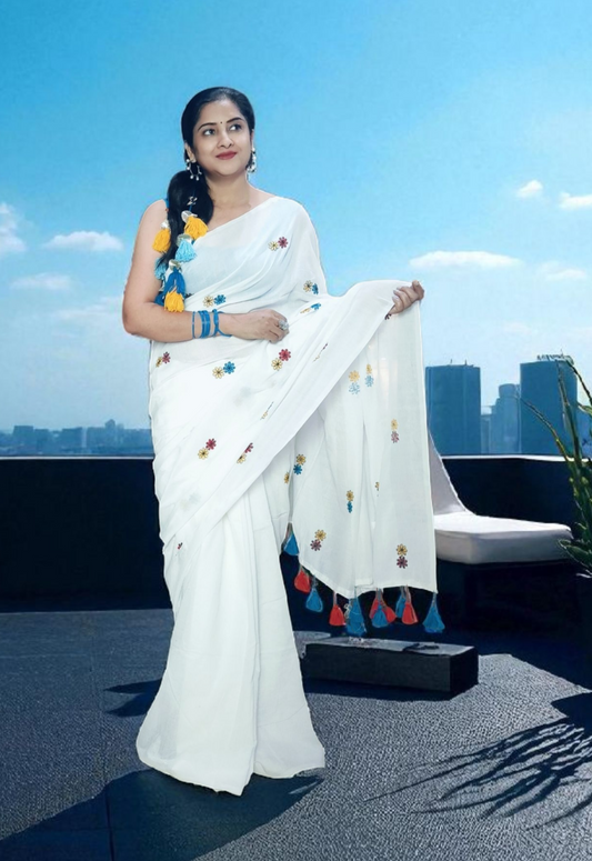 White Mul Mul Cotton Saree