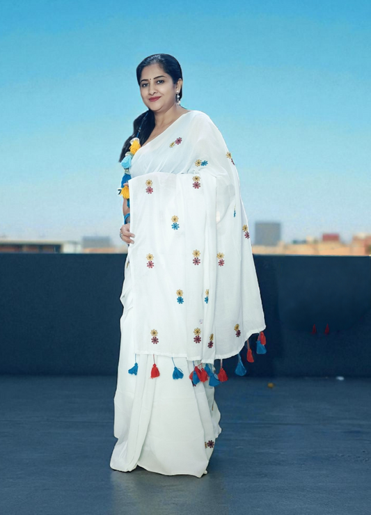 White Mul Mul Cotton Saree