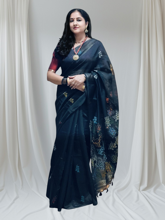 Munga cotton handloom Black saree