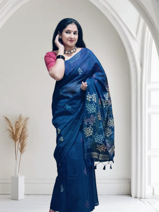 Munga cotton handloom Blue saree