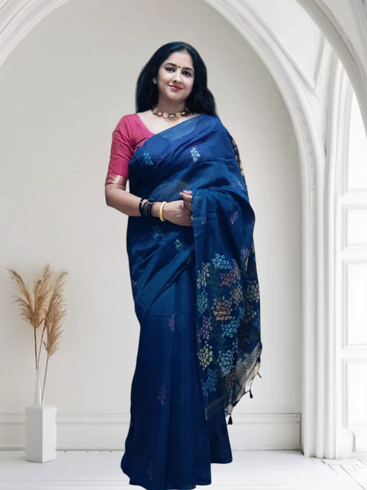 Munga cotton handloom Blue saree