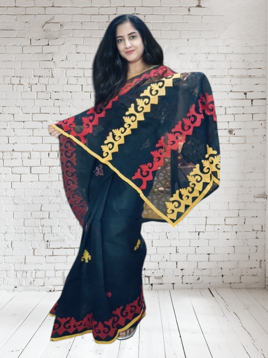 Black and red cotton saree
