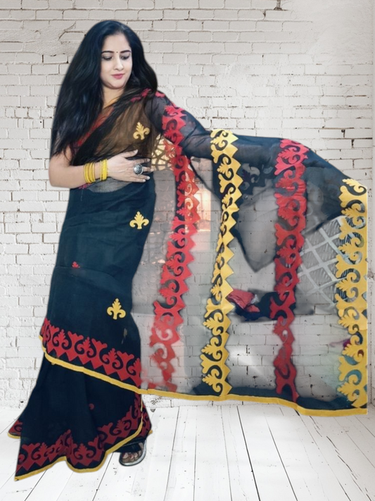 Black and red cotton saree