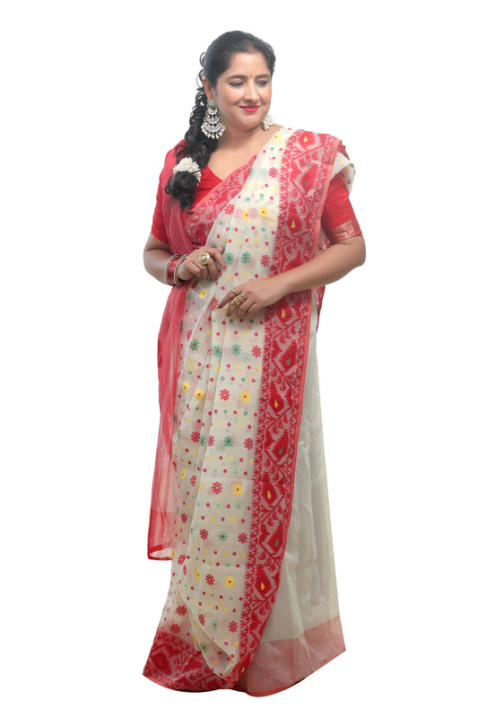 White and Red ctotton Saree for Women – Traditional & Designer Saree | Rangraga