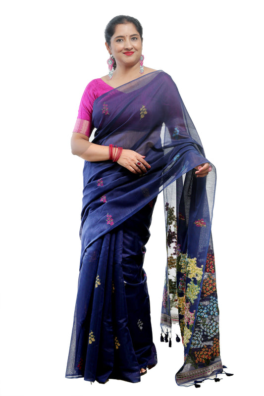 Dark Blue Cotton Saree for Women – Designer & Traditional Saree | Rangraga