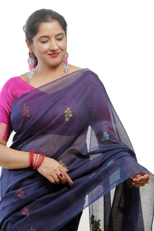 Dark Blue Cotton Saree for Women – Designer & Traditional Saree | Rangraga