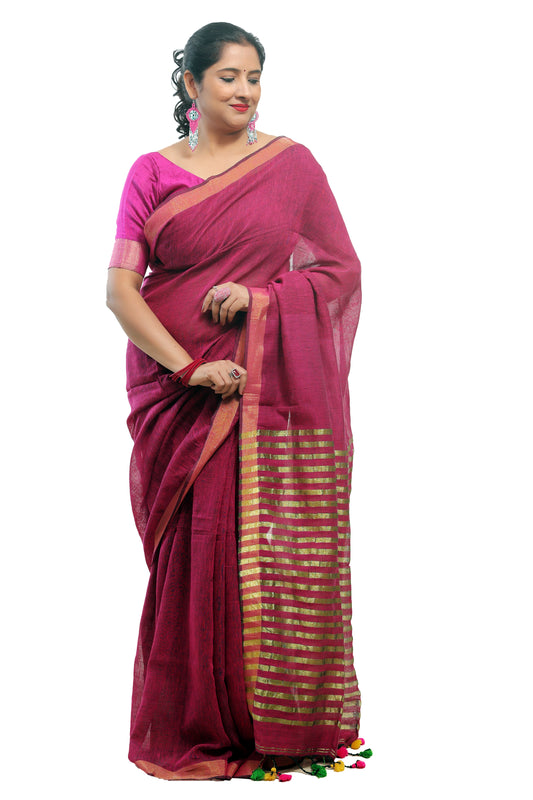 Light Maroon Linen Saree for Women – Designer & Traditional Saree | Rangraga