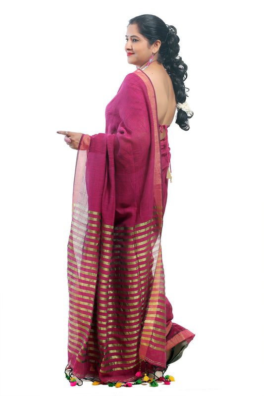 Light Maroon Linen Saree for Women – Designer & Traditional Saree | Rangraga