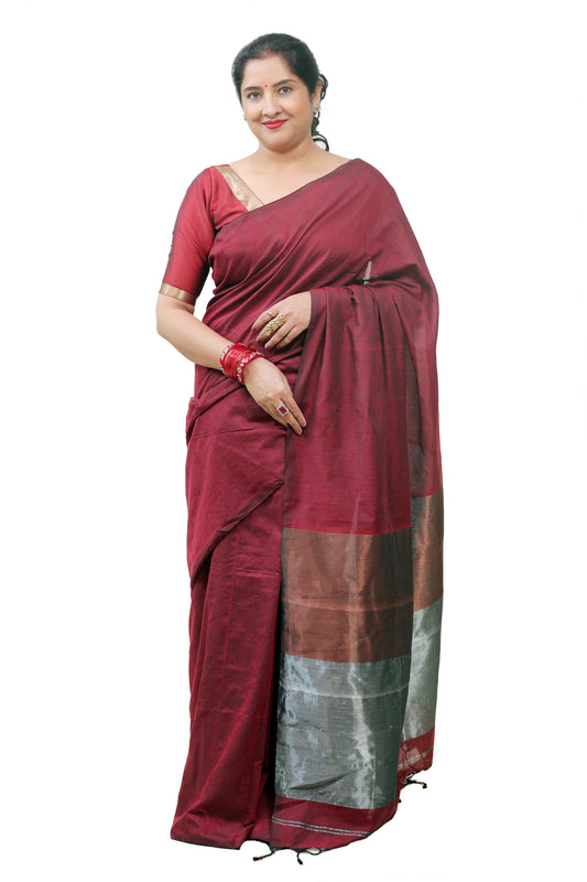 Mahroon Cotton Saree for Women – Designer & Traditional Saree | Rangraga