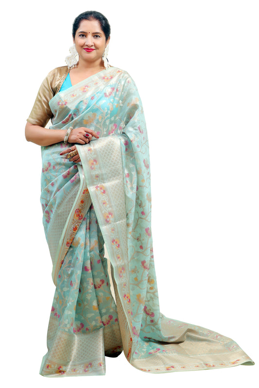Sky Blue Silk Saree for Women – Designer & Traditional Saree | Rangraga