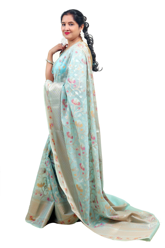 Sky Blue Silk Saree for Women – Designer & Traditional Saree | Rangraga