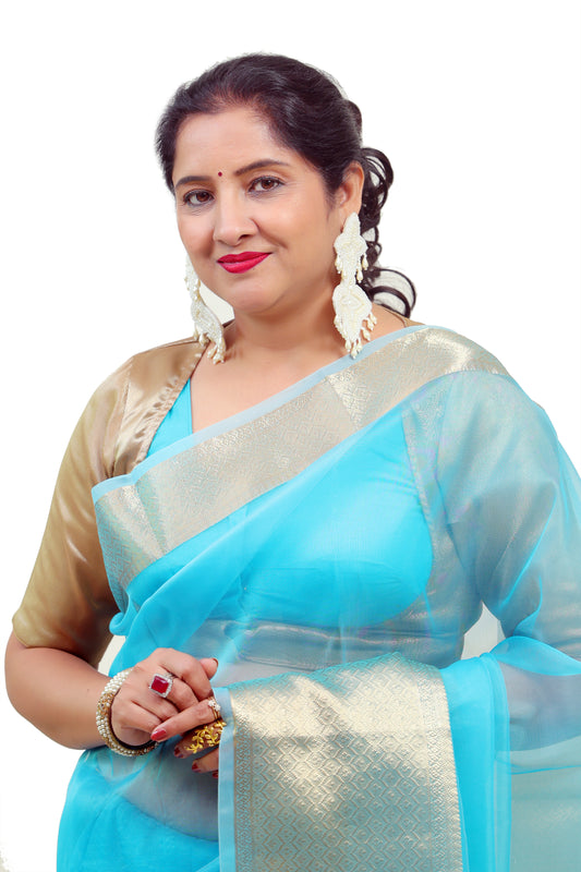 Light Blue Silk Saree for Women – Designer & Traditional Saree | Rangraga