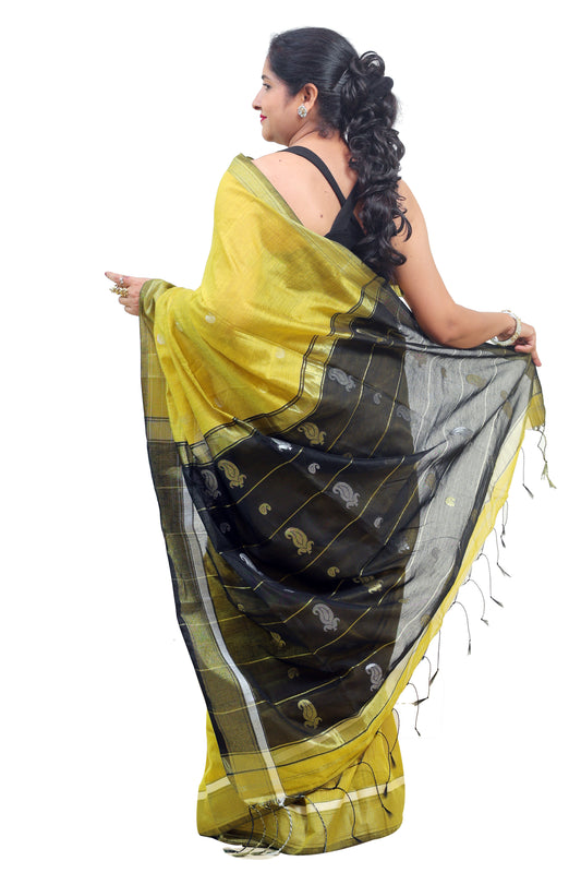 Yellow and Black Silk Saree for Women – Designer & Traditional Saree | Rangraga