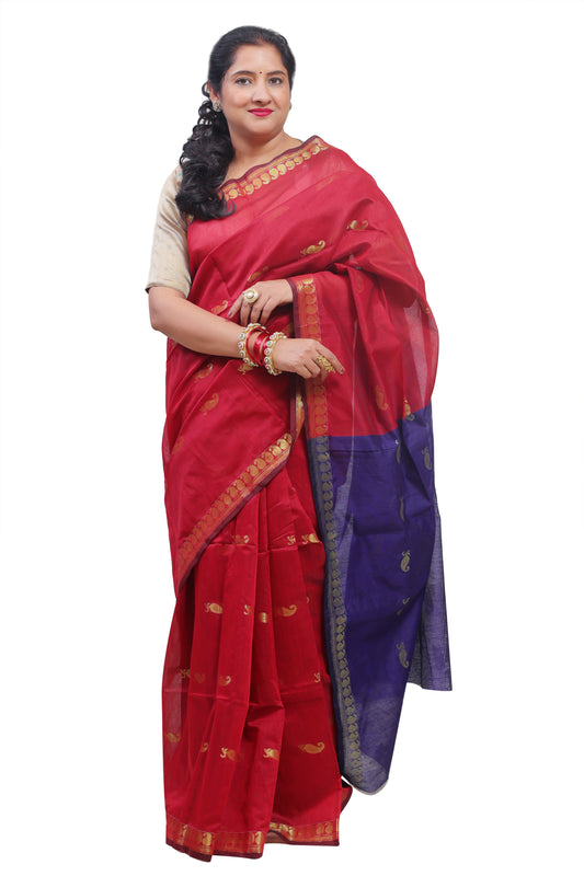 Red and Blue Cotton Silk Saree for Women – Designer & Traditional Saree | Rangraga