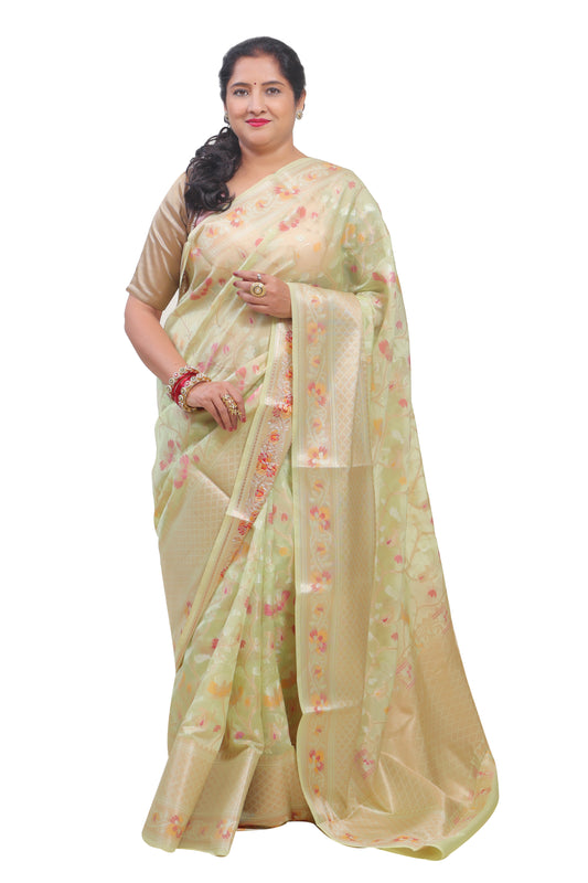 Green with Golden Silk Saree for Women – Designer & Traditional Saree | Rangraga