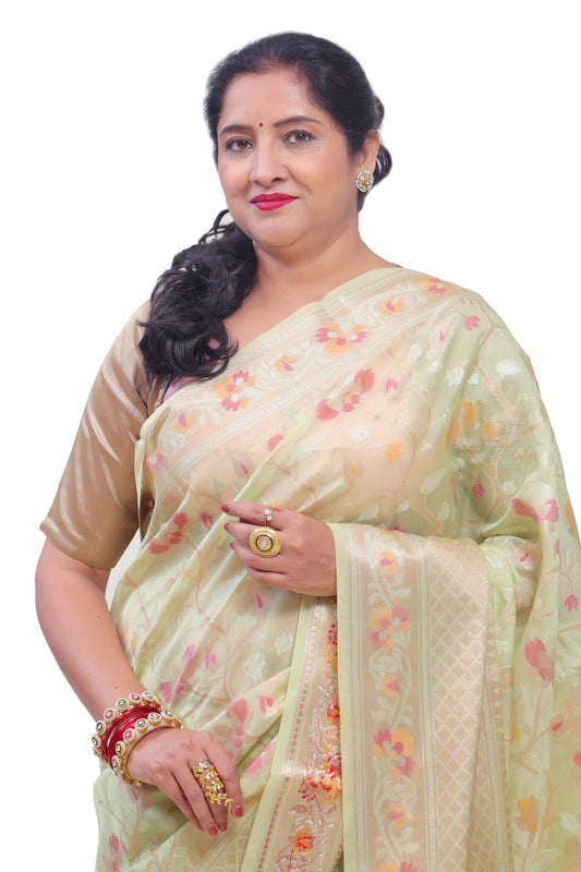 Green with Golden Silk Saree for Women – Designer & Traditional Saree | Rangraga