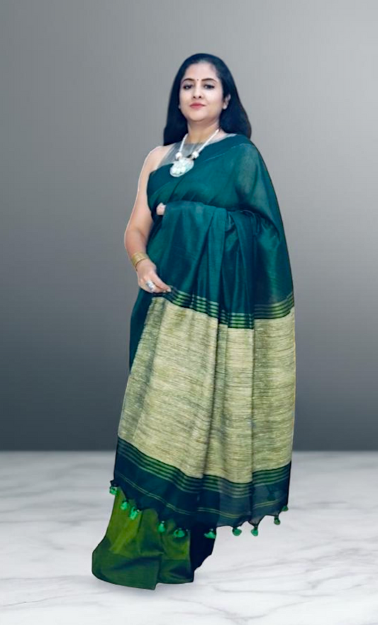 Green and Golden cotoon saree