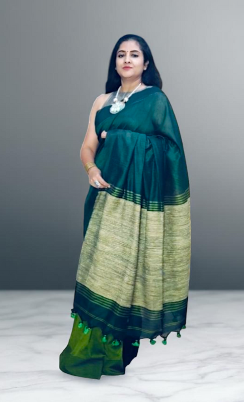 Green and Golden cotoon saree