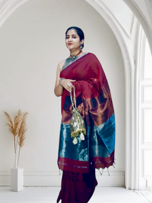 Red and Blue cotton saree