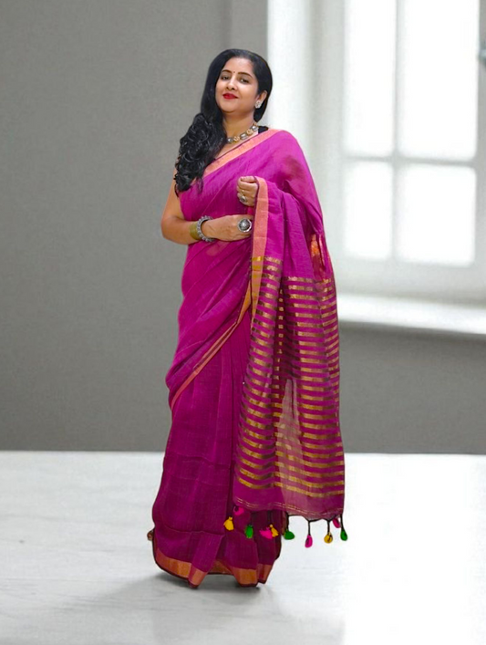 Magenta Linen Saree