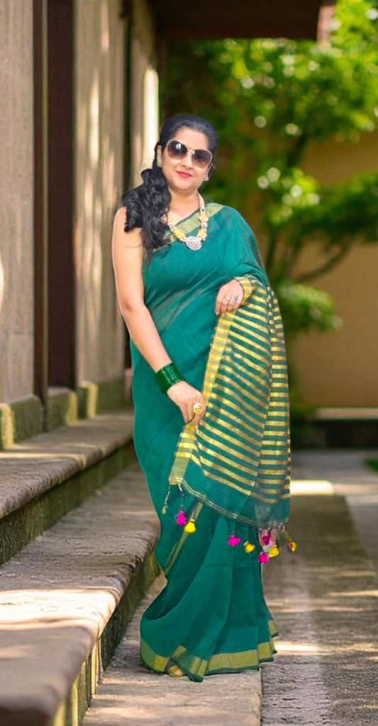 Green Linen Saree
