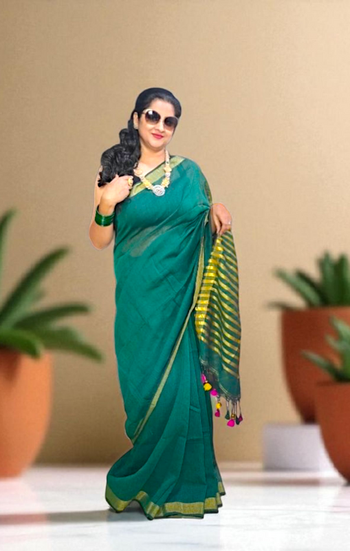 Green Linen Saree