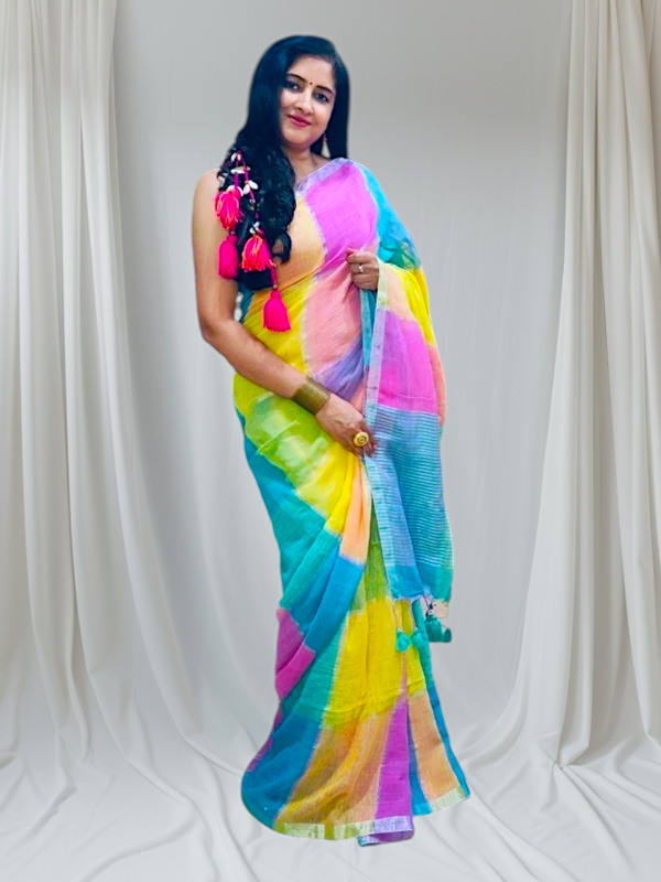 Multi Color Linen Handloom Saree